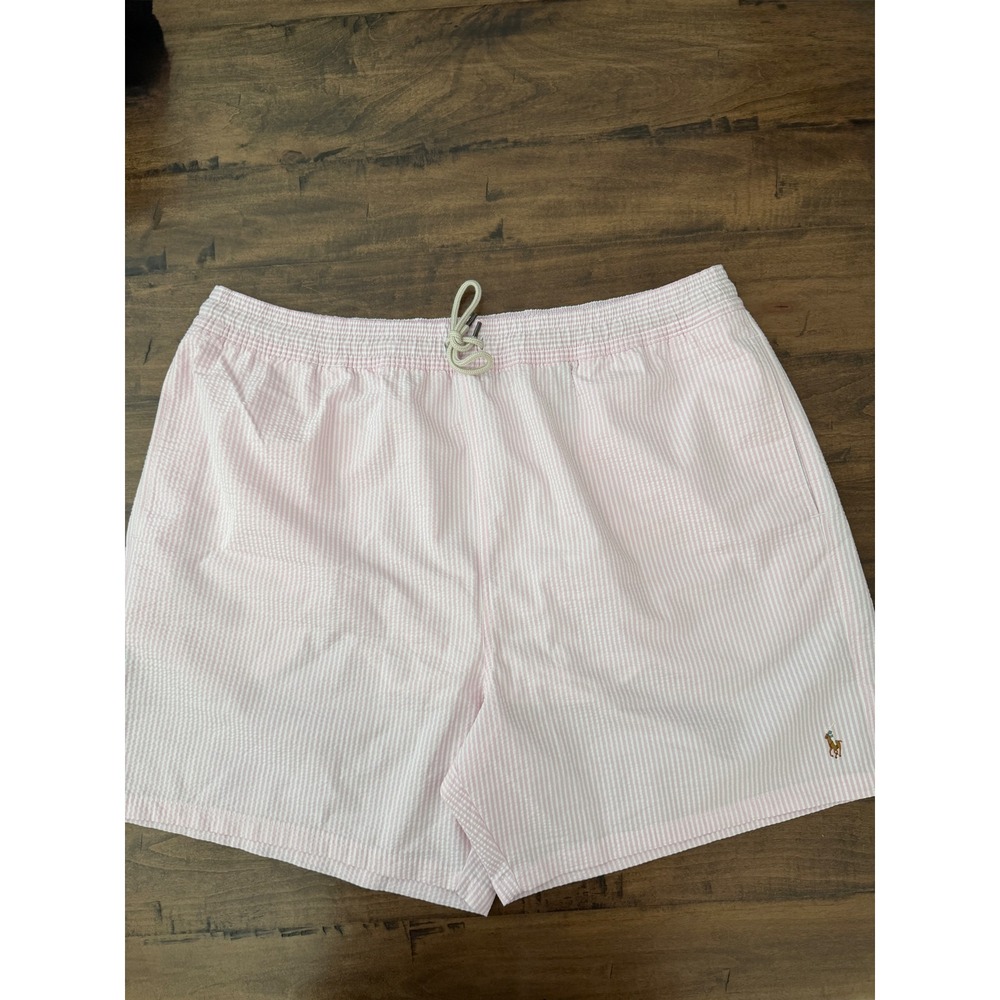 Polo Ralph Lauren Mens Seersucker Swim Trunks Pink White Striped 2XB XXL Big